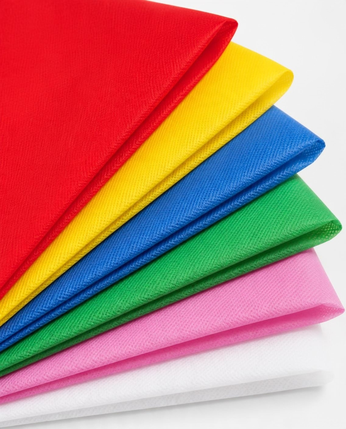 Multi-color PP spunbond nonwoven fabric sheets in red, yellow, blue, green, pink and white